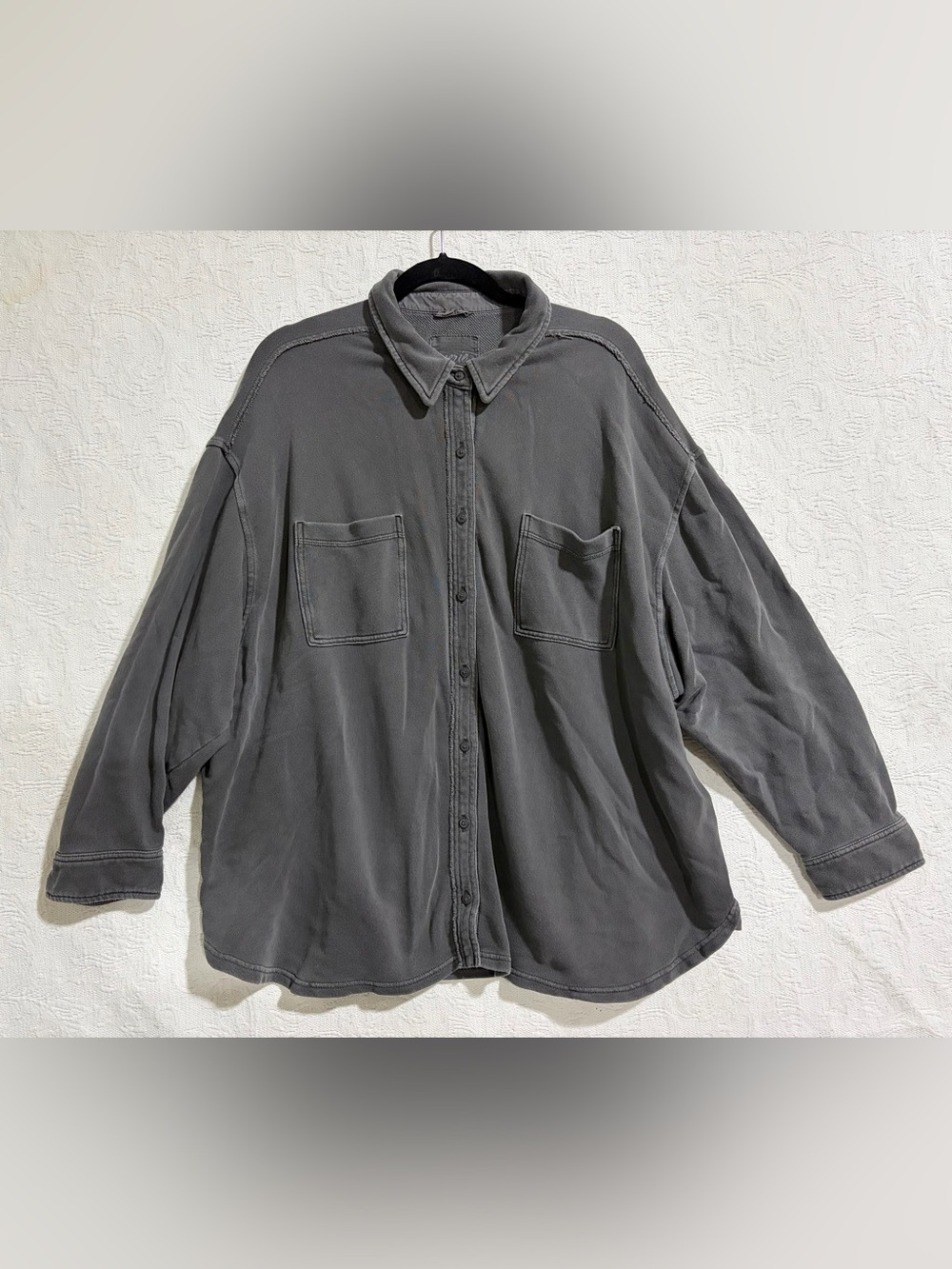 Aerie LumberJane Fleece Shirt Gray Womens XL Oversized